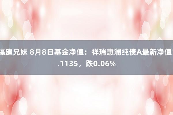 福建兄妹 8月8日基金净值：祥瑞惠澜纯债A最新净值1.1135，跌0.06%